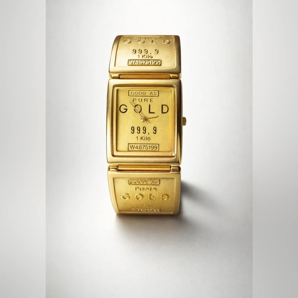 Gold Bullion Bar Novelty Watch Vintage Cannes Quartz New Battery Gold Tone - Picture 3 of 15